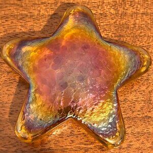 Robert Held Iridescent Amber Art Glass‎ Star Starfish Paperweight Signed